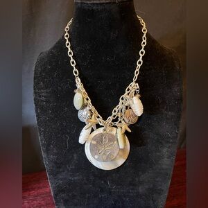 Silver & Glass Charm Necklace w/ Sea Motifs